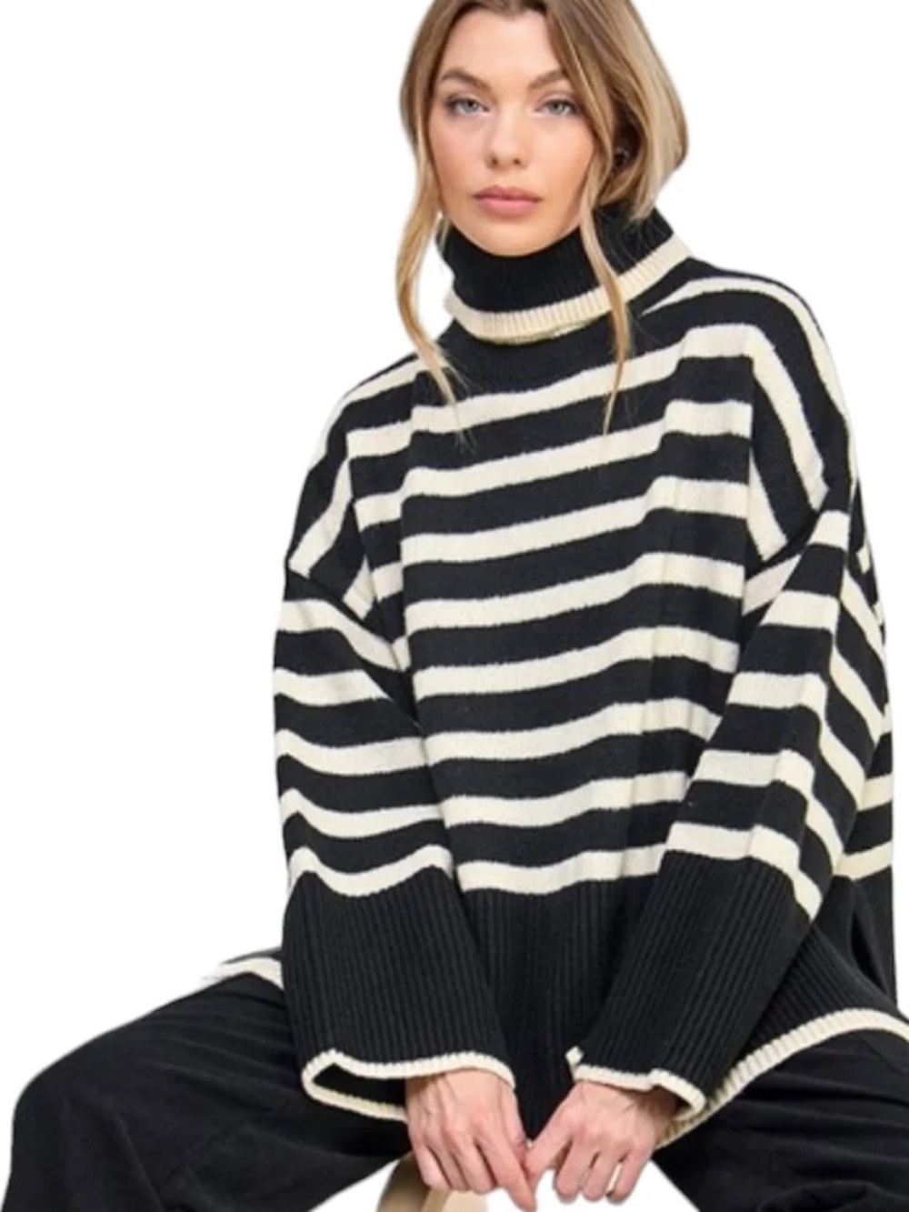 Karen Scott Black and White Striped Sweater. M.